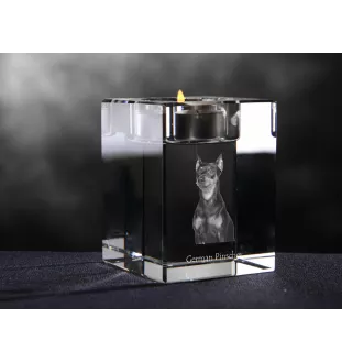 Deutscher Pinscher - Kerzenhalter mit Hundefoto, Teelichthalter aus Kristall, personalisiertes Geschenk der Marke Art-Dog