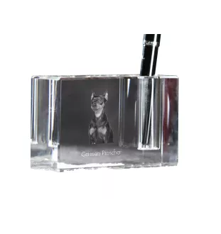 Pinscher allemand - Porte-stylos, organiseur en cristal avec photo de chien, décoration de bureau unique par la marque Art-Dog