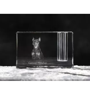 Pinscher allemand - Porte-stylos, organiseur en cristal avec photo de chien, décoration de bureau unique par la marque Art-Dog
