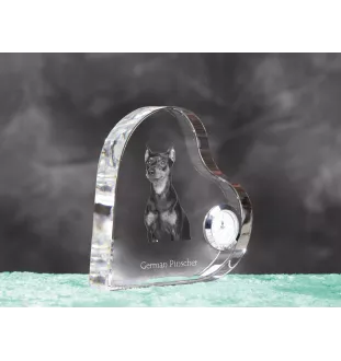 German Pinscher - crystal clock with a dog picture, heart-shaped shelf clock, personalized standing clock by Art-Dog brand