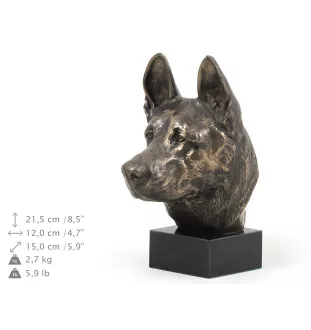 Berger allemand, Berger d'Alsace, Berger alsacien - Statue de chien, buste sur socle en pierre, sculpture, trophée pour exposition canine par la marque Art-Dog