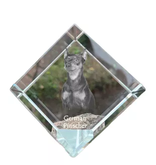 German Pinscher - crystal cube with a photo, photo of a horse in crystal, cubic paperweight from Art-Dog brand
