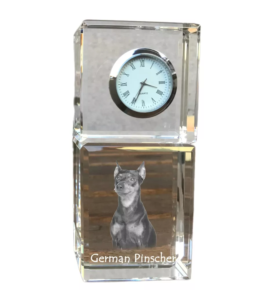German Pinscher - crystal clock with a photo, a photo of a dog in crystal, personalized desk clock by Art-Dog brand