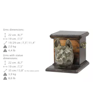Berger allemand, Berger d'Alsace, Berger alsacien - urne pour les cendres d'un chien avec une statuette, une urne élégante pour chien, une urne exceptionnelle avec un buste de chien de la marque Art-D