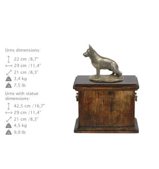 Deutscher Schäferhund eine Urne für die Asche des Hundes, eine Urne mit einer Statue, eine elegante Urne im klassischen Stil der Marke Art-Dog