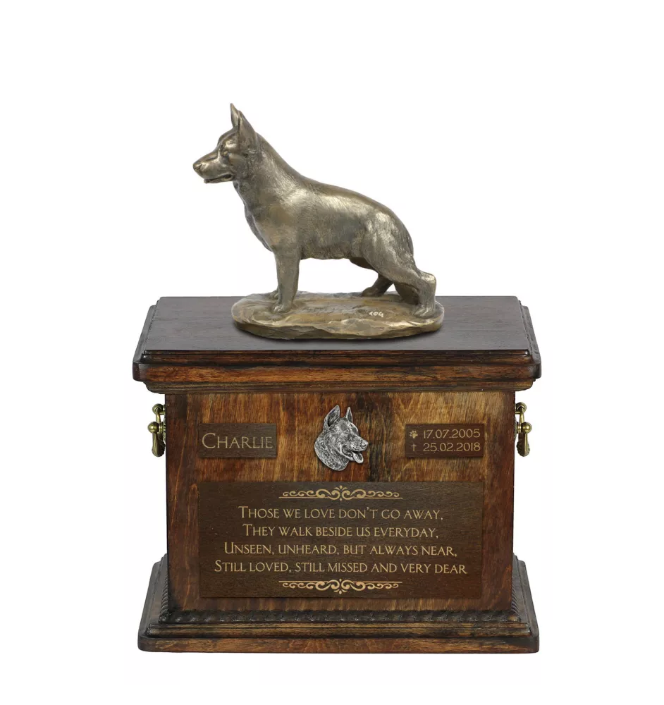 Berger allemand, Berger d'Alsace, Berger alsacien - urne pour les cendres de chien, urne avec une statuette, urne personnalisée pour les cendres de chien de la marque Art-Dog
