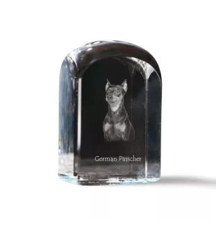 Pinscher allemand - un cube de cristal avec une photo, une photo de chien dans le cristal, un presse-papiers cubique de la marque Art-Dog
