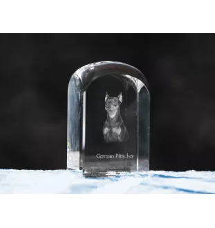 German Pinscher - crystal cube with a photo, photo of a dog in crystal, cubic paperweight from Art-Dog brand