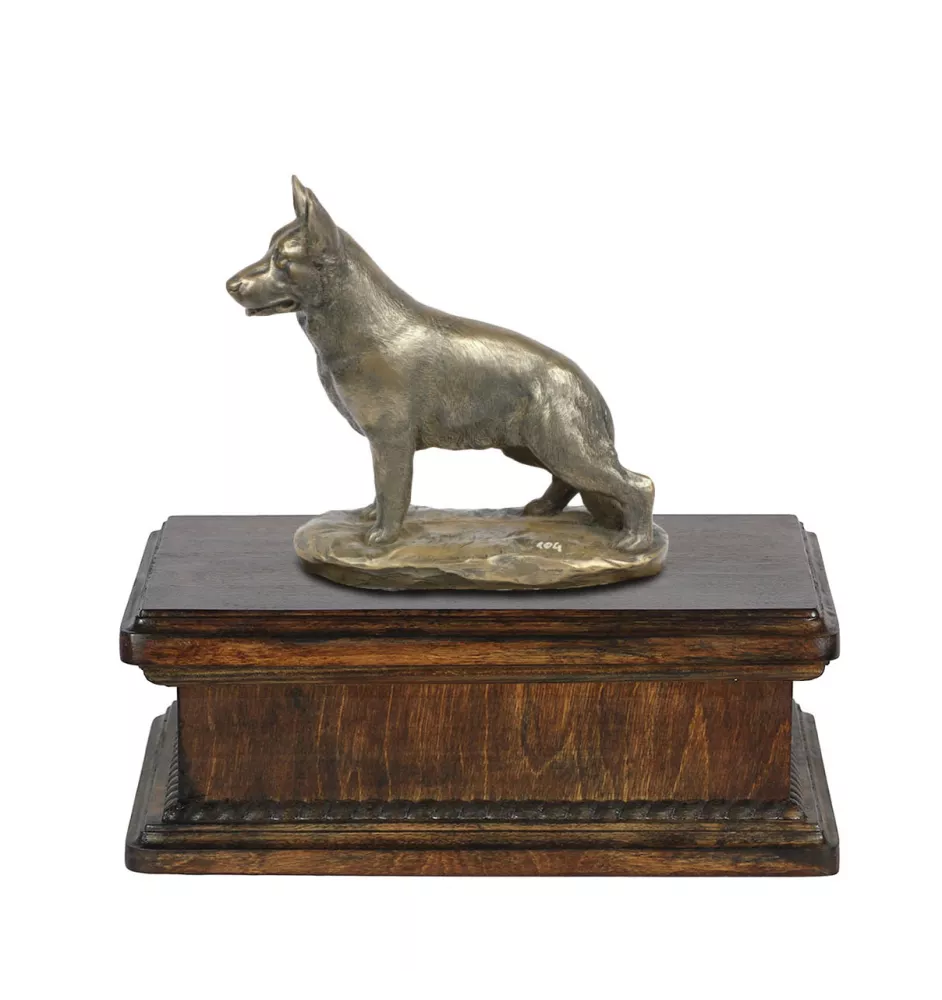 German Shepherd Dog, Alsatian Wolf Dog - urn for dog ashes, classic urn with a statuette, elegant urn with a dog by Art-Dog brand