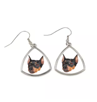 Pinscher allemand - boucles d'oreilles avec une photo et un motif de chien géométrique Art-Dog