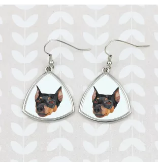 Pinscher allemand - boucles d'oreilles avec une photo et un motif de chien géométrique Art-Dog
