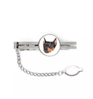 Deutscher Pinscher - geometrische Krawattennadel mit Bild und Schriftzug von Art-Dog