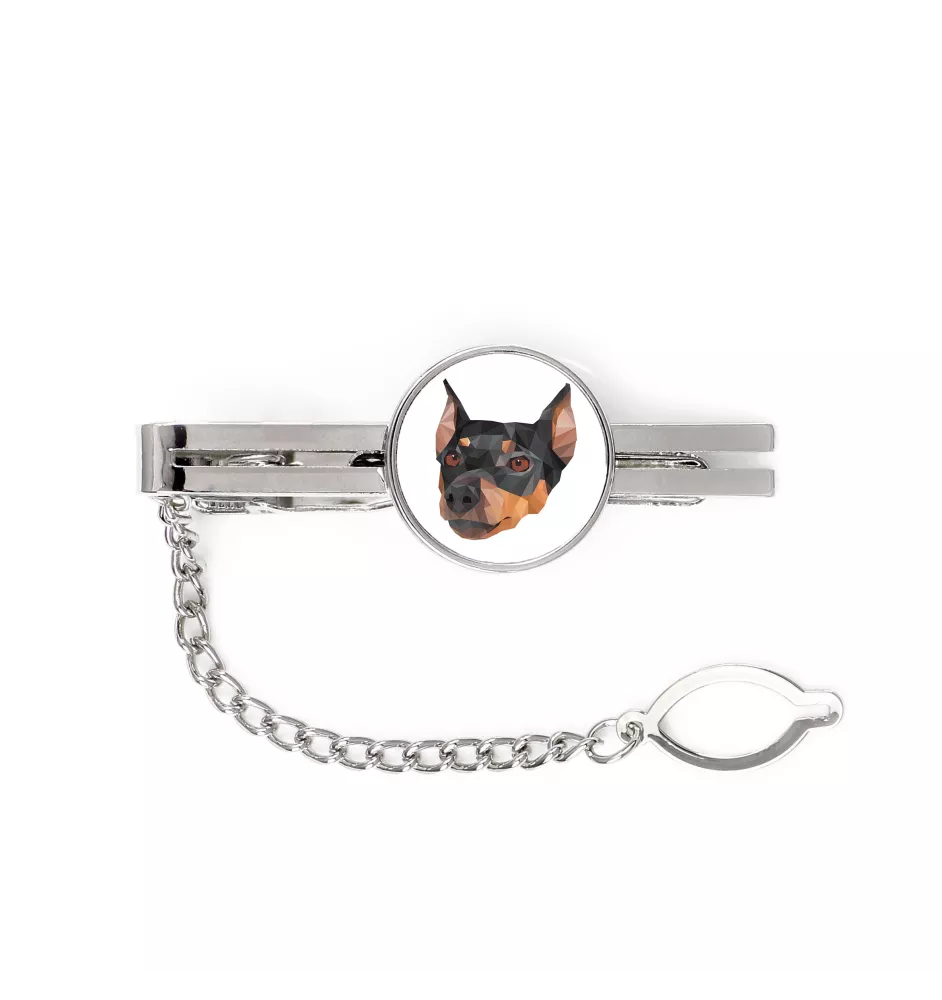 Deutscher Pinscher - geometrische Krawattennadel mit Bild und Schriftzug von Art-Dog