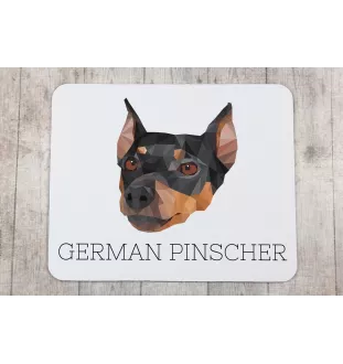 Deutscher Pinscher - geometrisches Mauspad mit Bild und Aufschrift von Art-Dog