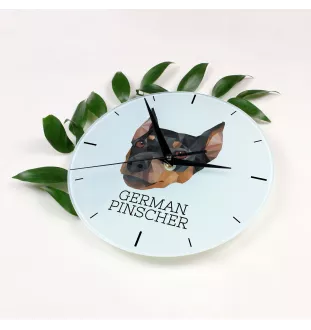 Pinscher allemand - horloge murale géométrique avec photo et logo de la marque Art-Dog