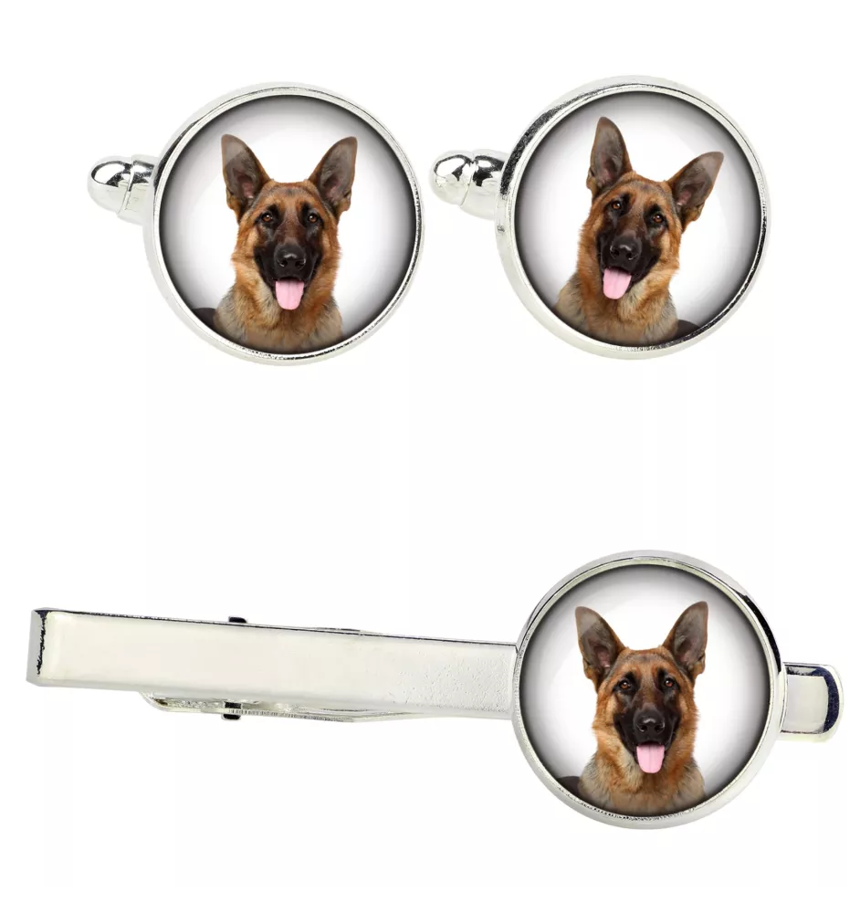 German Shepherd Dog, Alsatian Wolf Dog - cufflinks and tie with your photo, a suit decoration, men's jewelry from the Art-Dog brand.