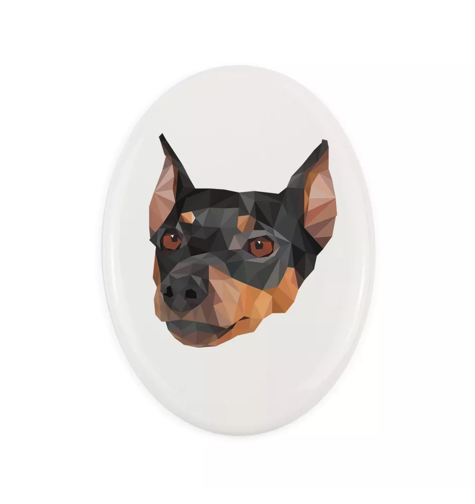 Deutscher Pinscher - Fliese mit geometrischem Bild und Schriftzug der Marke Art-Dog