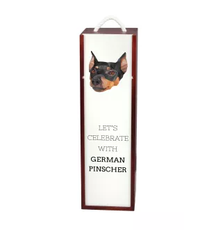 Pinscher allemand - une boîte géométrique avec une photo et un texte pour le vin de la marque Art-Dog