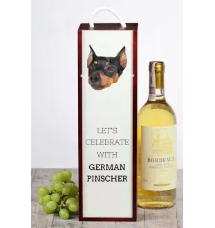 Pinscher allemand - une boîte géométrique avec une photo et un texte pour le vin de la marque Art-Dog