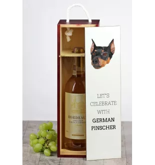 Pinscher allemand - une boîte géométrique avec une photo et un texte pour le vin de la marque Art-Dog