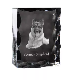German Shepherd Dog, Alsatian Wolf Dog - crystal with a picture of a dog, glass statuette with a picture, unique frame with a picture from Art-Dog brand