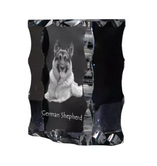 German Shepherd Dog, Alsatian Wolf Dog - crystal with a picture of a dog, glass statuette with a picture, unique frame with a picture from Art-Dog brand