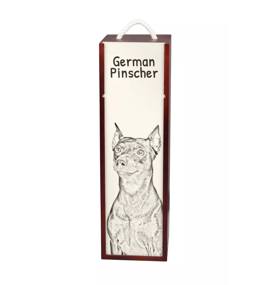 German Pinscher - wine box with a dog, alcohol box with graphics, personalized gift box from the Art-Dog brand