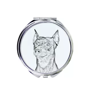 Deutscher Pinscher - Taschenspiegel mit Hund, personalisierter Taschenspiegel, kompakter Spiegel mit Art-Dog-Logo