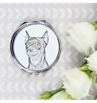 Deutscher Pinscher - Taschenspiegel mit Hund, personalisierter Taschenspiegel, kompakter Spiegel mit Art-Dog-Logo