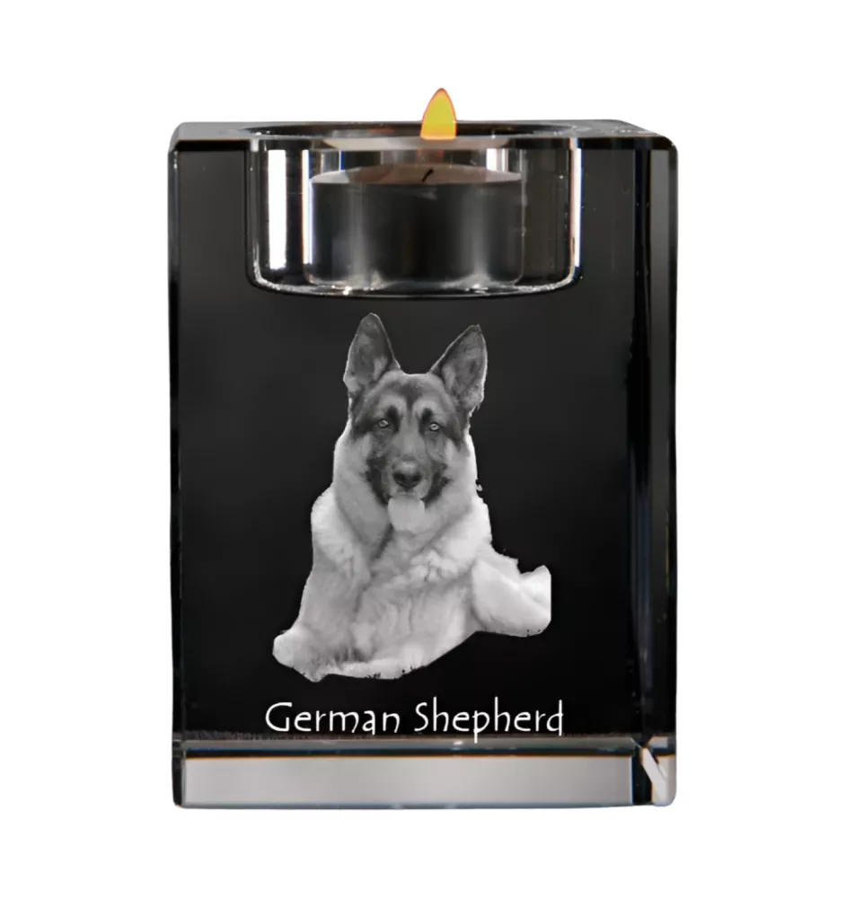 Deutscher Schäferhund - Kerzenhalter mit Hundefoto, Teelichthalter aus Kristall, personalisiertes Geschenk der Marke Art-Dog