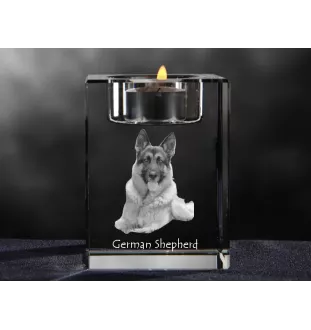 Deutscher Schäferhund - Kerzenhalter mit Hundefoto, Teelichthalter aus Kristall, personalisiertes Geschenk der Marke Art-Dog