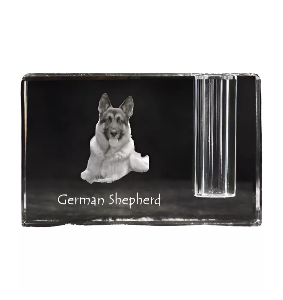 Deutscher Schäferhund - Stifthalter, Kristallorganizer mit Hundefoto, einzigartige Schreibtischdekoration der Marke Art-Dog