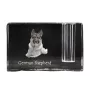 German Shepherd Dog, Alsatian Wolf Dog - Pen stand, crystal organiser with dog photo, unique desk decoration by Art-Dog brand