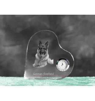 Deutscher Schäferhund - Kristalluhr mit einem Hundebild, Herzregal-Uhr, personalisierte Standuhr der Marke Art-Dog