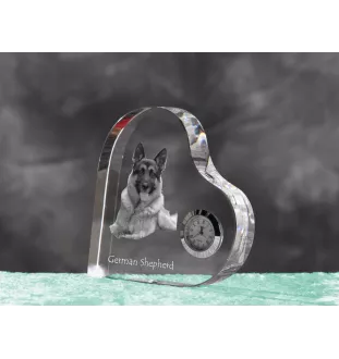 Berger allemand, Berger d'Alsace, Berger alsacien - horloge en cristal avec une photo de chien, horloge de table en forme de cœur, horloge debout personnalisée de la marque Art-Dog
