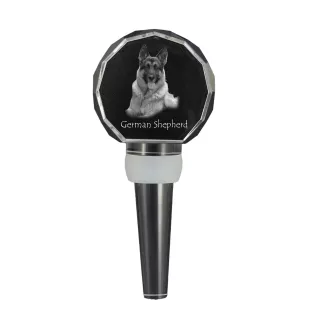 German Shepherd Dog, Alsatian Wolf Dog - Crystal bottle stopper, unique wine stopper with photo, personalised gift for sommelier by Art-Dog brand