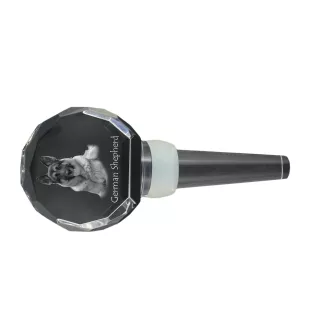 German Shepherd Dog, Alsatian Wolf Dog - Crystal bottle stopper, unique wine stopper with photo, personalised gift for sommelier by Art-Dog brand