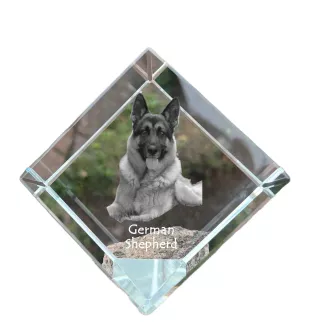 Deutscher Schäferhund - Kristallwürfel mit Bild, Pferdebild im Kristall, sechseckiger Papierclip der Marke Art-Dog