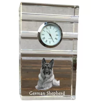 Deutscher Schäferhund - Glasuhr mit Foto, Foto eines Hundes im Kristall, personalisierte Tischuhr für das Büro der Marke Art-Dog