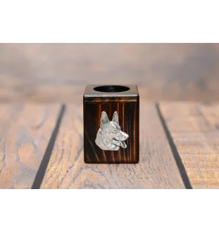 Deutscher Schäferhund - Holzkerzenständer mit Hund, einzigartiges Andenken an den Verlust eines Hundes, Handwerkskunst der Marke Art-Dog