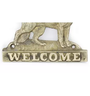 German Shepherd Dog, Alsatian Wolf Dog - a door sign with a dog, a brass welcome plaque, a unique sign with the inscription Welcome from the Art-Dog brand