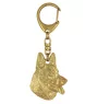 Berger allemand, Berger d'Alsace, Berger alsacien - porte-clés et collier avec chien dans une boîte, produit plaqué or de haute qualité, marque Art-Dog