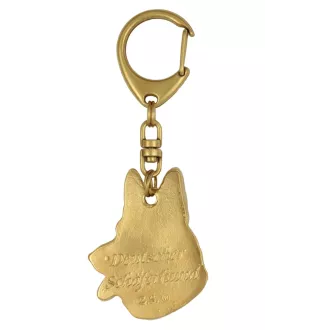 Berger allemand, Berger d'Alsace, Berger alsacien - porte-clés et collier avec chien dans une boîte, produit plaqué or de haute qualité, marque Art-Dog