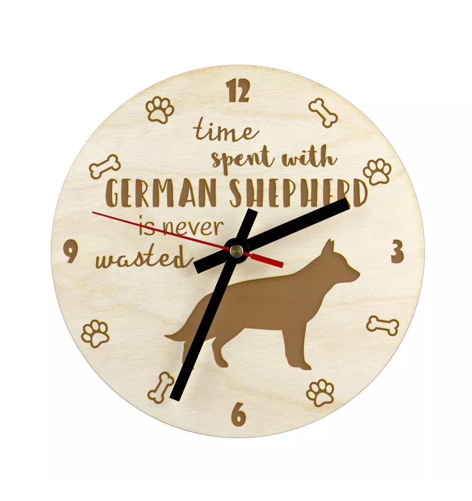 German Shepherd Dog, Alsatian Wolf Dog - clock with a dog, wooden clock, wall clock for dog lovers, clock for desk and shelf, Art-Dog
