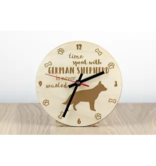 German Shepherd Dog, Alsatian Wolf Dog - clock with a dog, wooden clock, wall clock for dog lovers, clock for desk and shelf, Art-Dog