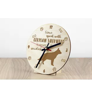 German Shepherd Dog, Alsatian Wolf Dog - clock with a dog, wooden clock, wall clock for dog lovers, clock for desk and shelf, Art-Dog