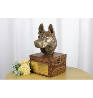 Berger allemand, Berger d'Alsace, Berger alsacien - urne pour les cendres du chien avec une statuette, petite urne pour chien, urne personnalisée avec le buste du chien de la marque Art-Dog