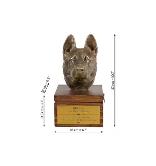 Berger allemand, Berger d'Alsace, Berger alsacien - urne pour les cendres du chien avec une statuette, petite urne pour chien, urne personnalisée avec le buste du chien de la marque Art-Dog