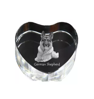 Deutscher Schäferhund - Hundebild im Kristall, Kristallherz, einzigartiger Bilderrahmen der Marke Art-Dog