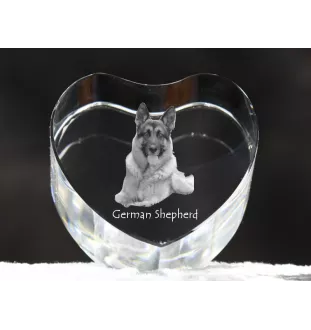 Berger allemand, Berger d'Alsace, Berger alsacien - une photo de chien dans un cristal, un cœur en cristal, un cadre photo exceptionnel de la marque Art-Dog